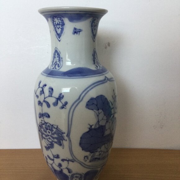 10" Vintage Chinese blue and white porcelain vase flowers birds home decor - Picture 4 of 6